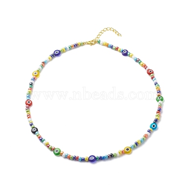 Lampwork Evil Eye & Glass Seed Beaded Necklace Stretch Bracelet(SJEW-JS01246)-3