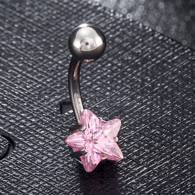 Pink Brass+Cubic Zirconia Belly Rings