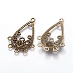 Alloy Chandelier Component Links, Cadmium Free & Nickel Free & Lead Free, Teardrop with Flower, Antique Bronze, 39x26.5x2.5mm, Hole: 2mm(X-EA380Y-AB)