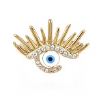 Clear Cubic Zirconia Evil Eye Wide Open Cuff Ring with Enamel for Women, Real 18K Gold Plated Brass Jewelry, Nickel Free, White, US Size 6 1/4(16.7mm)(RJEW-N035-098C)