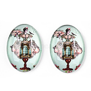 Glass Cabochons, with European Style Pattern, Oval, Light Cyan, 25x18x6mm(GGLA-T004-01-E)