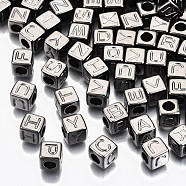 CCB Plastic Beads, Horizontal Hole, Cube with Letter, Gunmetal, 7x7x7mm, Hole: 3.5mm, about 2000pcs/500g(CCB-N004-001A-B)