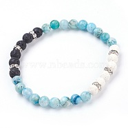 Natural Hemimorphite Stretch Bracelets, with Dyed Natural Lava Rock(Dyed) Beads and Rhinestone Spacer Beads, 2-1/8 inch(5.5cm)(BJEW-JB03739-02)