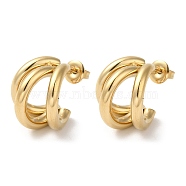 304 Stainless Steel Stud Earrings, Split Earrings, Half Hoop Earrings, Real 18K Gold Plated, 16x15mm(EJEW-Z026-16G)