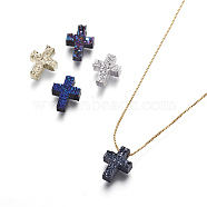 Brass Pendant Necklaces, with Druzy Resin and Box Chains, Cross, Golden, Mixed Color, 17.71 inch(45cm), Pendant: 11.7x9x3~4mm(NJEW-I105-06G)