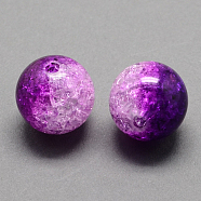 Two Tone Transparent Crackle Acrylic Beads, Half Spray Painted, Round, Purple, 12mm, Hole: 2.5mm(X-CACR-R009-12mm-04)