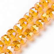 Electroplate Transparent Glass Beads Strands, AB Color Plated, Faceted, Rondelle, Orange, 7.5~8x4.5mm, Hole: 1.2mm, about 80pcs/strand, 22.05''(56cm)(EGLA-H101-03C)