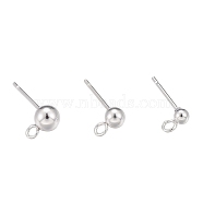 30Pcs 3 Size 304 Stainless Steel Ball Stud Earring Post, Earring Findings, with Loop, Round, Silver, 14~16x3~5mm, Hole: 1.8~2mm, Pin: 0.8mm, Round: 3mm/4mm/5mm(STAS-LS0001-06S)