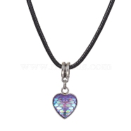 Heart with Fish Scale Shape 304 Stainless Steel with Resin Pendant Necklaces, with Imitation Leather Cords, Lilac, 17.52 inch(44.5cm)(NJEW-JN04571-01)
