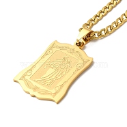 Rectangle with Virgin Mary
 Pendant Necklaces, 304 Stainless Steel Curb Chain Necklaces, Golden, 23.23 inch(59cm)(NJEW-C043-01G)