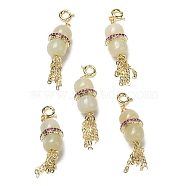 Natural Hetian Jade Gourd Pendant Decorations, with Brass Spring Ring Clasps and Cubic Zirconia Findings, Real 14K Gold Plated, 41mm(KK-H445-03G)