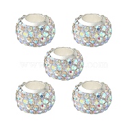 304 Stainless Steel European Beads, with Polymer Clay Rhinestone, Large Hole Beads, Rondelle, Crystal AB, 11x7.5mm, Hole: 5mm(CPDL-YW0001-01)