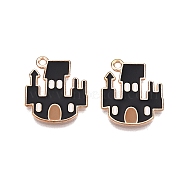 Halloween Theme Alloy Enamel Pendants, Cadmium Free & Lead Free, Light Gold, Haunted House Charm, Black, 19.5x17x1.5mm, Hole: 1.6mm(PALLOY-N176-38-RS)