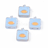 Transparent Acrylic Beads, with Enamel, Square with Duck, Light Sky Blue, 24x23x8mm, Hole: 3mm(ACRC-S039-09A)