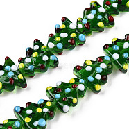 Handmade Bumpy Lampwork Beads Strands, Christmas Tree, Green, 16.5x14.5x7.5mm, Hole: 1.5mm, about 30pcs/strand, 17.87 inch(45.4cm)(LAMP-Q031-012)