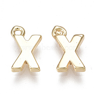 Brass Charms, Letter, Real 18K Gold Plated, Letter.X, 8.5x5.5x1.5mm, Hole: 0.8mm(X-KK-S350-167X-G)