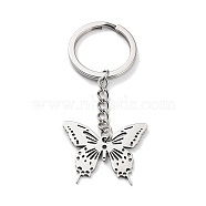 Animal 304 Stainless Steel Pendant Keychains, with Key Ring, Stainless Steel Color, Butterfly, 6.8cm(KEYC-P017-A04)