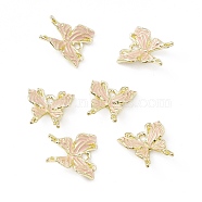 Alloy Enamel Pendants, Golden, Butterfly, Pink, 20x19x4mm, Hole: 2.5mm(FIND-E026-06G-04)