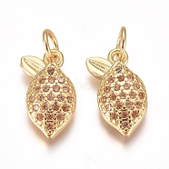 Brass Micro Pave Cubic Zirconia Charms, with Jump Rings, Lemon, PeachPuff , Golden, 12.5x8x2mm, Hole: 3mm(X-ZIRC-I038-04G)