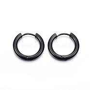 304 Stainless Steel Huggie Hoop Earrings, Hypoallergenic Earrings, with 316 Surgical Stainless Steel Pin, Electrophoresis Black, 9 Gauge, 17x18x3mm, Pin: 1mm, Inner Diameter: 12mm(EJEW-F111-18mm-B)