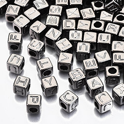 CCB Plastic Beads, Horizontal Hole, Cube with Letter, Gunmetal, 7x7x7mm, Hole: 3.5mm, about 2000pcs/500g(CCB-N004-001A-B)