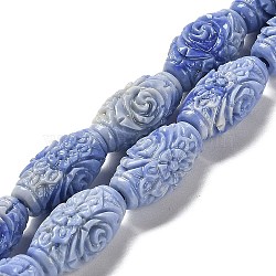 Synthetic Shell Dyed Carved Beads Strands, Flower Barrel Shape, Cornflower Blue, 15.5x8.5mm, Hole: 1mm, about 25pcs/strand, 15.55''(39.5cm)(SHEL-D081-03A)