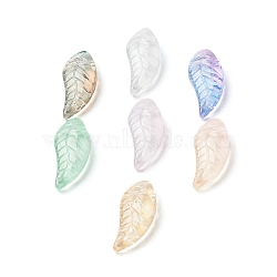 Spray Painted Transparent Glass Beads, Top Drilled, Leaf, Mixed Color, 18x8x4mm, Hole: 1mm(GLAA-D006-15)