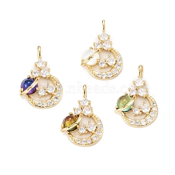 Brass Clear Cubic Zirconia Glass Pendants, Long-Lasting Plated, Lead Free & Cadmium Free, Moon, Real 18K Gold Plated, Mixed Color, 23x15x6mm, Hole: 2x3.5mm(ZIRC-C024-21G)