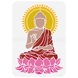 Plastic Drawing Painting Stencils Templates, for Painting on Scrapbook Fabric Tiles Floor Furniture Wood, Rectangle, Buddha, 29.7x21cm(DIY-WH0396-644)