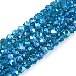 Electroplate Glass Beads Strands, Half Rainbow Plated, Faceted, Rondelle, Steel Blue, 3.5~3.8x3mm, Hole: 0.4mm, about 113~115pcs/strand, 32.5~33cm(EGLA-A044-T3mm-L27)