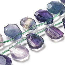 Natural Fluorite Beads Strands, Faceted, Teardrop, Top Drilled, 10~18x8~13x3~7mm, Hole: 1mm, about 27pcs/strand, 15.79''~15.98''(40.1~40.6cm)(G-Z040-A01-01)