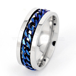 304 Stainless Steel Rotatable Chain Finger Rings for Men, Fidget Spinner Ring for Calming Worry Meditation, Bottle Opener Finger Rings, Stainless Steel Color, Blue, US Size 9(18.9mm)(FS-WG60CA3-08)