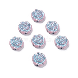 Opaque Acrylic Beads, Metal Enlaced, Rose, Flamingo, 13.5x14x4.5~5mm, Hole: 1.6mm, about 950pcs/500g(OACR-G016-09J)