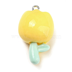 Opaque Resin Pendants, Flower Charms, with Platinum Tone Iron Loops, Gold, 31x18x15mm, Hole: 1.6mm(RESI-G078-01L)