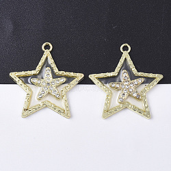 Epoxy Resin Pendants, with Crystal Rhinestone and Light Gold Plated Alloy Open Back Bezel, Star, Clear, 37.5x35.5x2.5mm, Hole: 2.5mm(RESI-S380-05E)