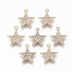 Brass Micro Pave Cubic Zirconia Charms, Light Gold, Long-Lasting Plated, Cadmium Free & Lead Free, Star, Clear, 12.5x11x1.5mm, Hole: 1mm(X-KK-S359-054-RS)