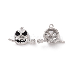 Rack Plating Alloy Enamel Pendants, Cadmium Free & Lead Free & Nickle Free, Skull with Rose Charn, Platinum, 16.5x22.5x6.5mm, Hole: 1.5mm(FIND-I037-12P)
