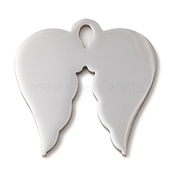 Non-Tarnish 304 Stainless Steel Pendants, Laser Cut, Wings Charm, Stainless Steel Color, 26x25x1mm, Hole: 4x2mm(STAS-D050-02P)