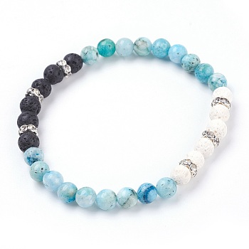 Natural Hemimorphite Stretch Bracelets, with Dyed Natural Lava Rock(Dyed) Beads and Rhinestone Spacer Beads, 2-1/8 inch(5.5cm)