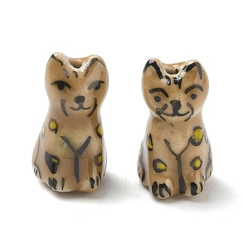 Handmade Porcelain Beads, Hand Painted, Cat Shape, Peru, 20~21x10.5~11x14mm, Hole: 1.8mm