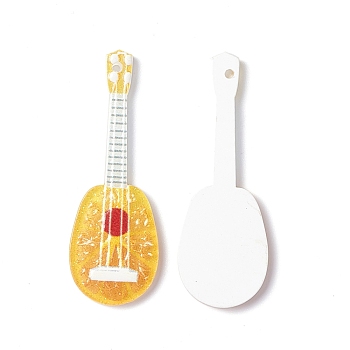 Printed Acrylic Pendants, Guitar with Fruit Charm, Gold, 44.5x15.5x2mm, Hole: 1.2mm