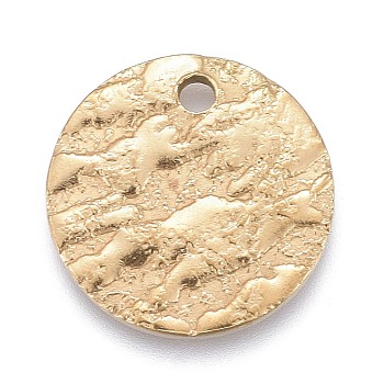 Ion Plating(IP) 304 Stainless Steel Charms, Textured, Laser Cut, Flat Round, Golden, 12x1mm, Hole: 1.4mm