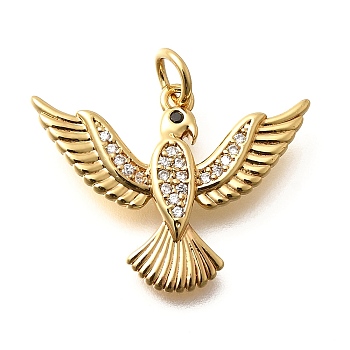 Brass Micro Pave Cubic Zirconia Pendants, Real 18K Gold Plated Charms, with Jump Ring, Phenix, 18x23.5x2.5mm, Hole: 3mm