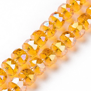 Electroplate Transparent Glass Beads Strands, AB Color Plated, Faceted, Rondelle, Orange, 7.5~8x4.5mm, Hole: 1.2mm, about 80pcs/strand, 22.05''(56cm)