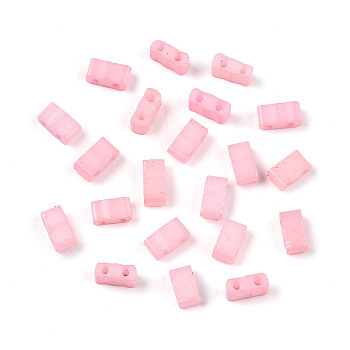 2-Hole Baking Paint Glass Seed Beads, Rectangle, Pink, 4.5~5.5x2x2~2.5mm, Hole: 0.5~0.8mm