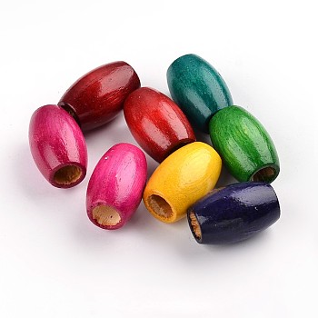 Dyed Barrel Natural Schima Wood Beads, Lead Free, Mixed Color, 28~30x20mm, Hole: 8.5~10.5mm