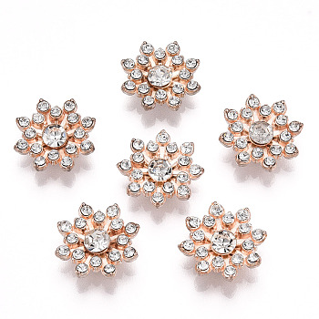 Alloy Decorate, with Rhinestone, Garment Accessories, Cadmium Free & Lead Free, Flower, Light Gold, Crystal, 16x4mm