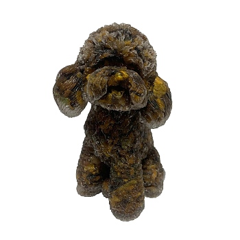 Resin Dog Display Decoration, with Natural Tiger Eye Chips inside Statues for Home Office Decorations, 55x55x100mm