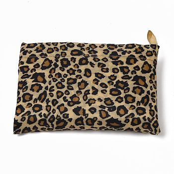 Foldable Eco-Friendly Nylon Grocery Bags, Reusable Waterproof Shopping Tote Bags, with Pouch and Bag Handle, Leopard Print Pattern, 52.5x60x0.15cm