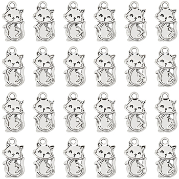 30Pcs Tibetan style Alloy Pendants, Antique Silver, Cat Shape, 18x9.5x1.5mm, Hole: 1.6mm